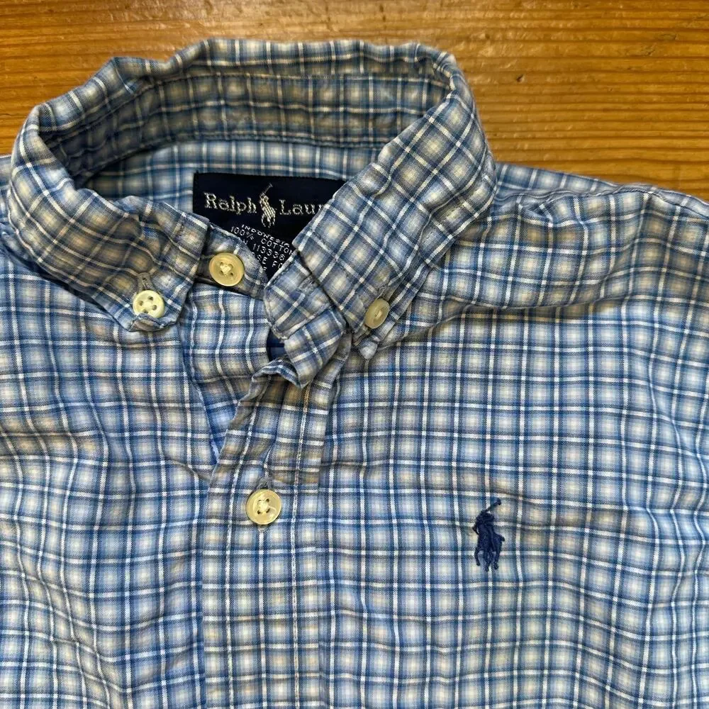 Ralph Lauren blue white checkered long sleeve button‎ up shirt SIZE 3T